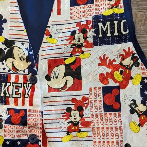 Mickey Mouse Satin Vest Vintage Red White Blue Patriotic Disney OSFM - Picture 3 of 8